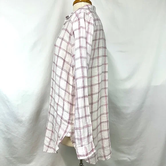 GAP‎ Pink White Plaid Popover Tunic Boyfriend Shirt 100% Linen Long Sleeve Sz M - Picture 4 of 7